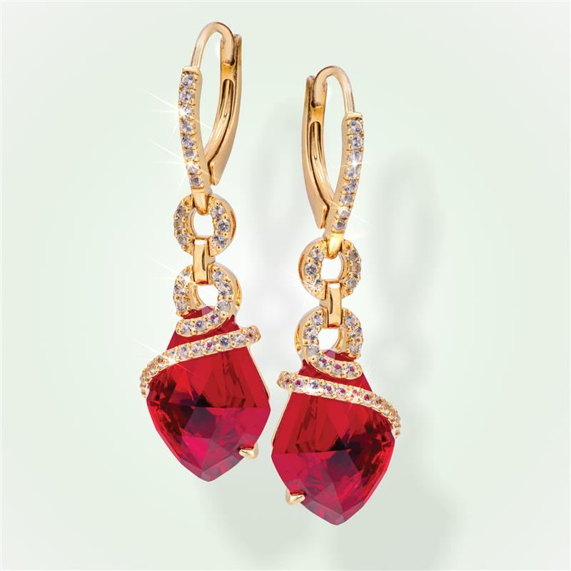 Fancy Cut Red Helenite and White Topaz Earrings